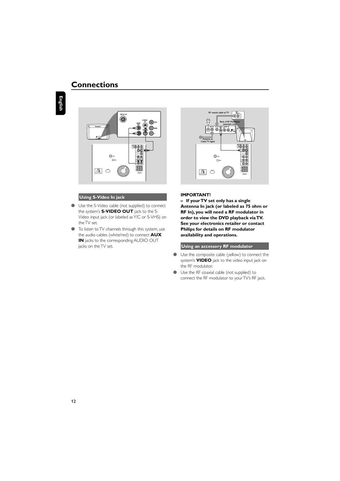 Philips FWD796/21 manual Using S-Video In jack, Using an accessory RF modulator 