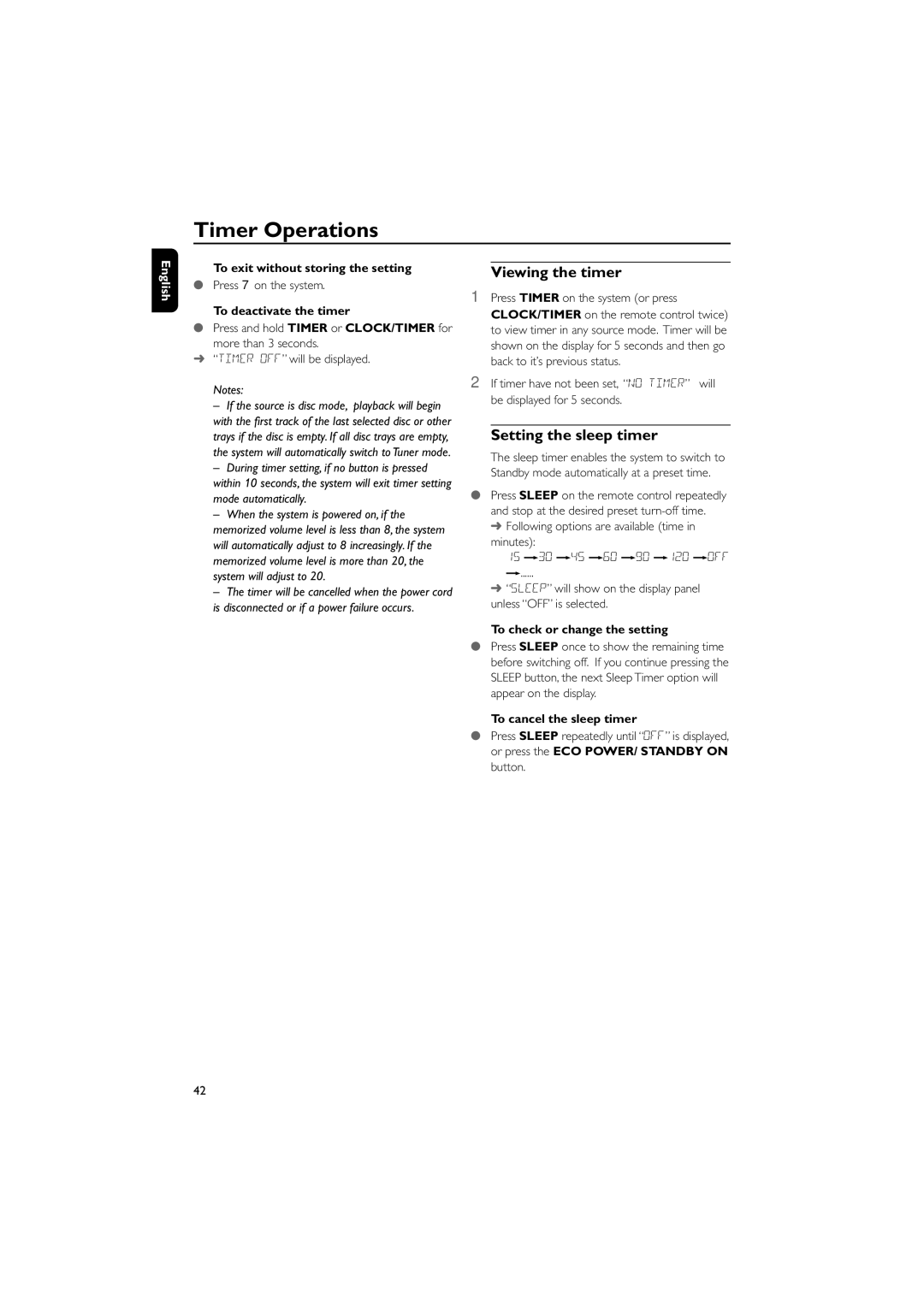 Philips FWD796/21 manual Timer Operations, Viewing the timer, Setting the sleep timer 