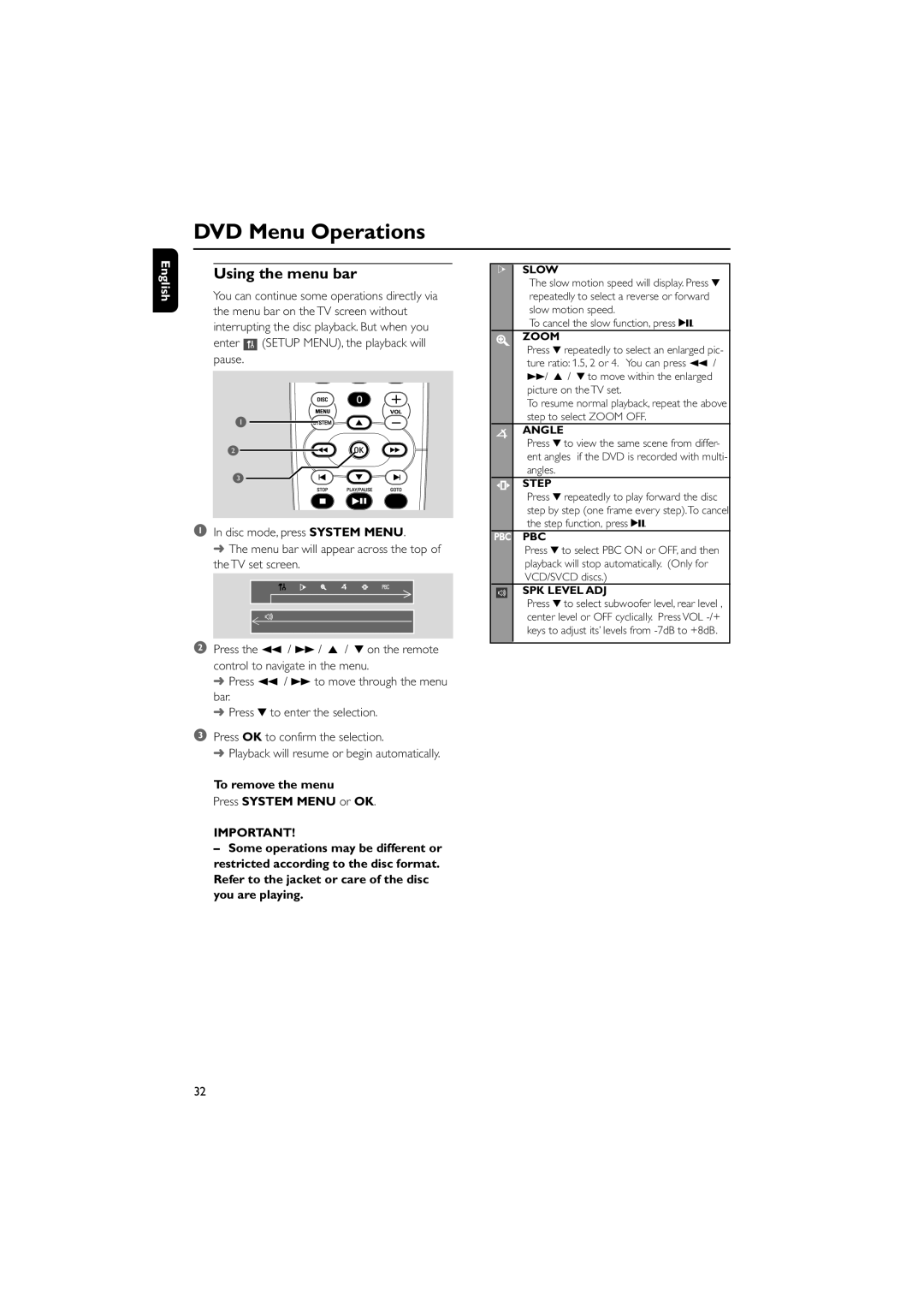 Philips FWD798/37B owner manual DVD Menu Operations, Using the menu bar 