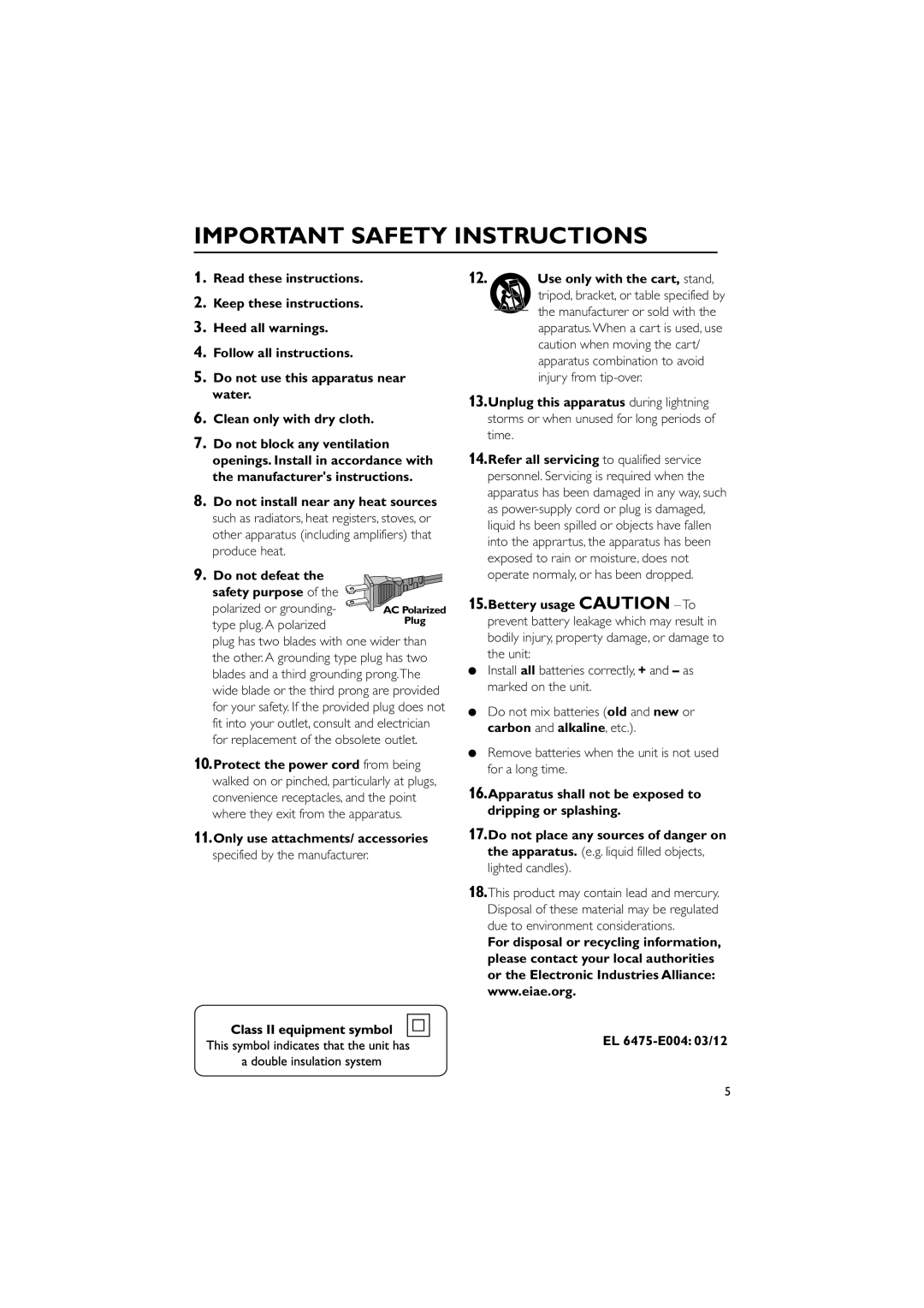 Philips FWD798/37B owner manual Important Safety Instructions 