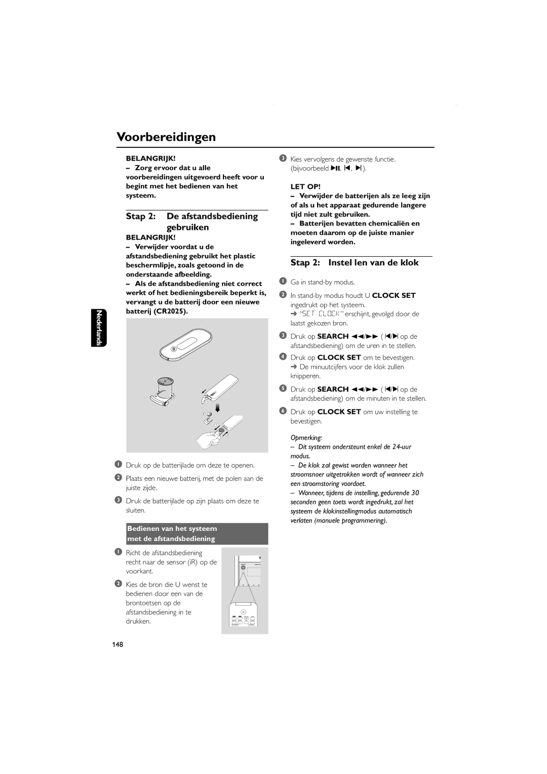 Philips FWD831 Voorbereidingen, Stap 2 De afstandsbediening gebruiken, Bedienen van het systeem Met de afstandsbediening 