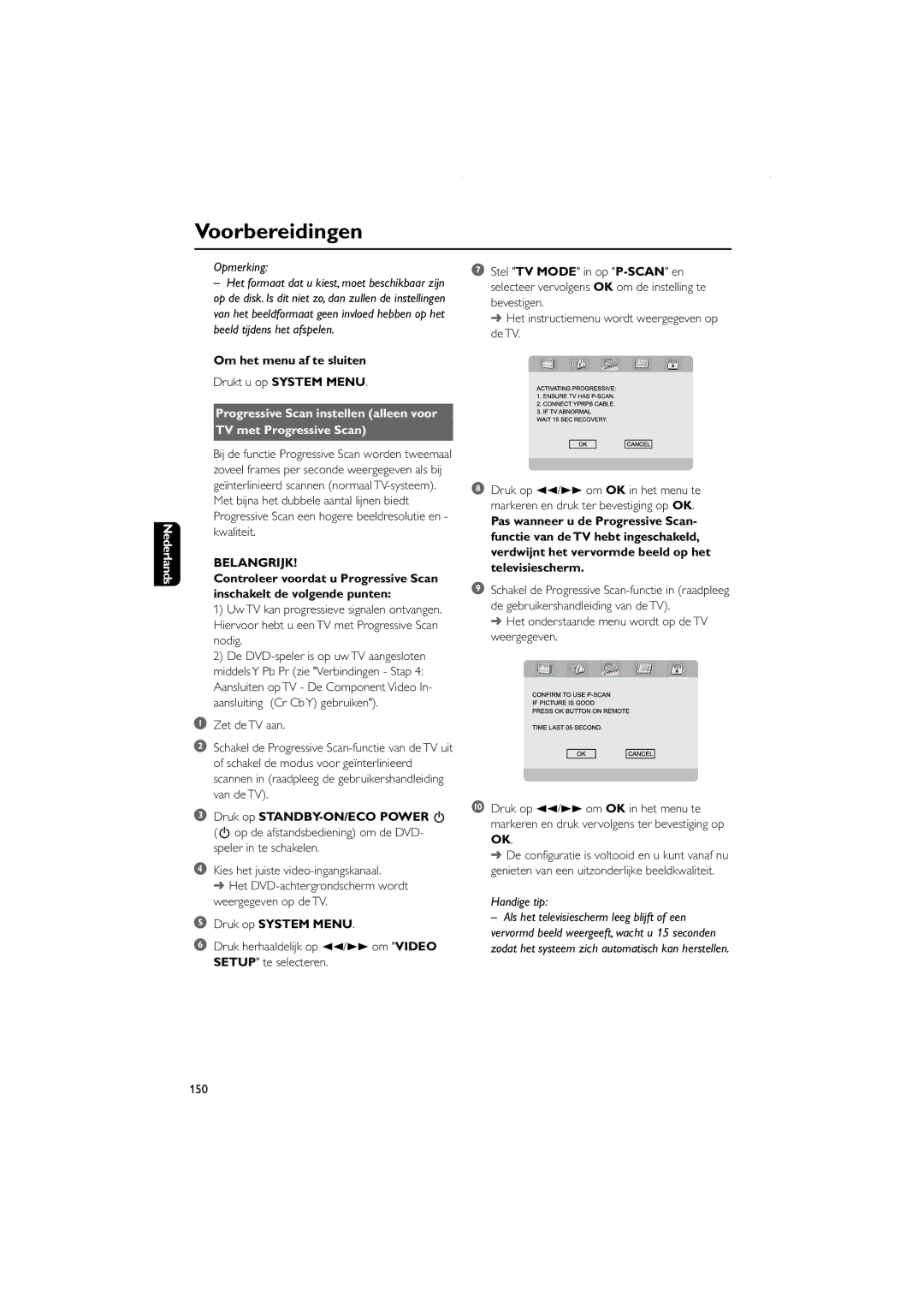 Philips FWD831 user manual Om het menu af te sluiten, 150 