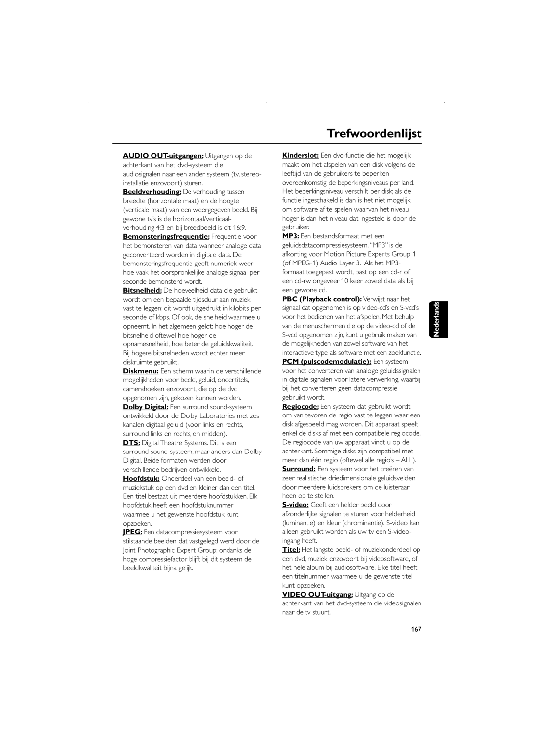 Philips FWD831 user manual Trefwoordenlijst, 167 