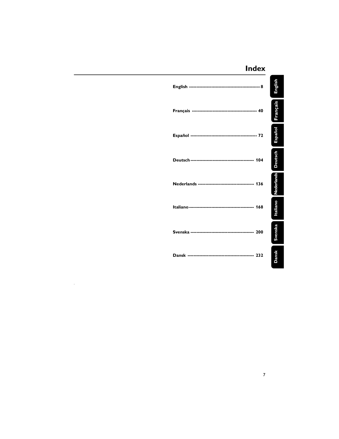 Philips FWD831 user manual EnglishEnglish, Español Deutsch Nederlands Italiano Svenska Dansk 