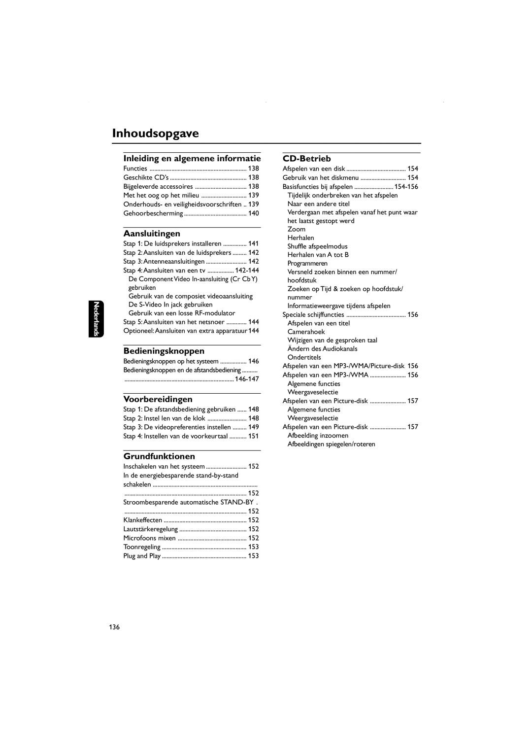 Philips FWD831 user manual Inhoudsopgave 