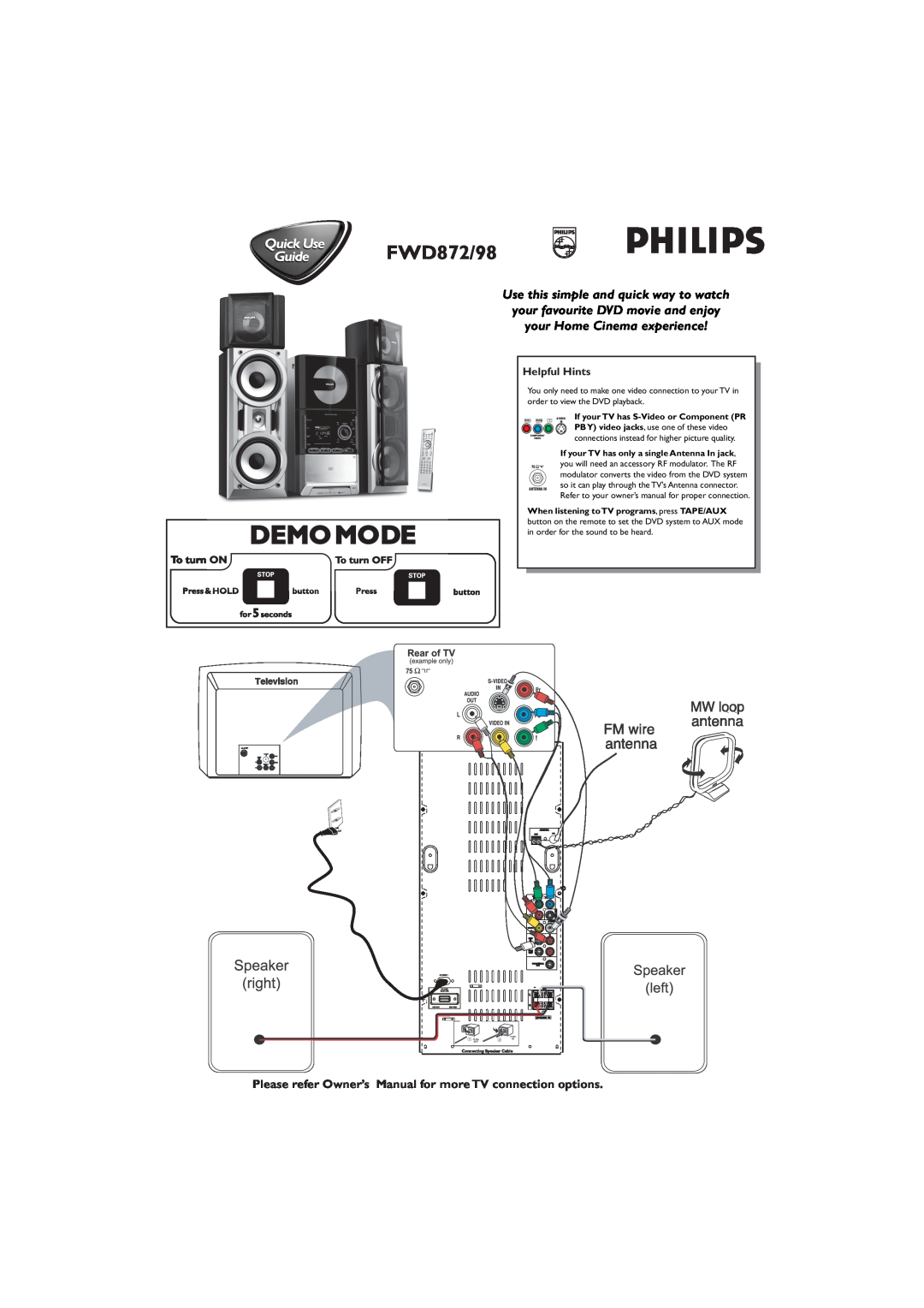 Philips FWD872/98 owner manual Helpful Hints 