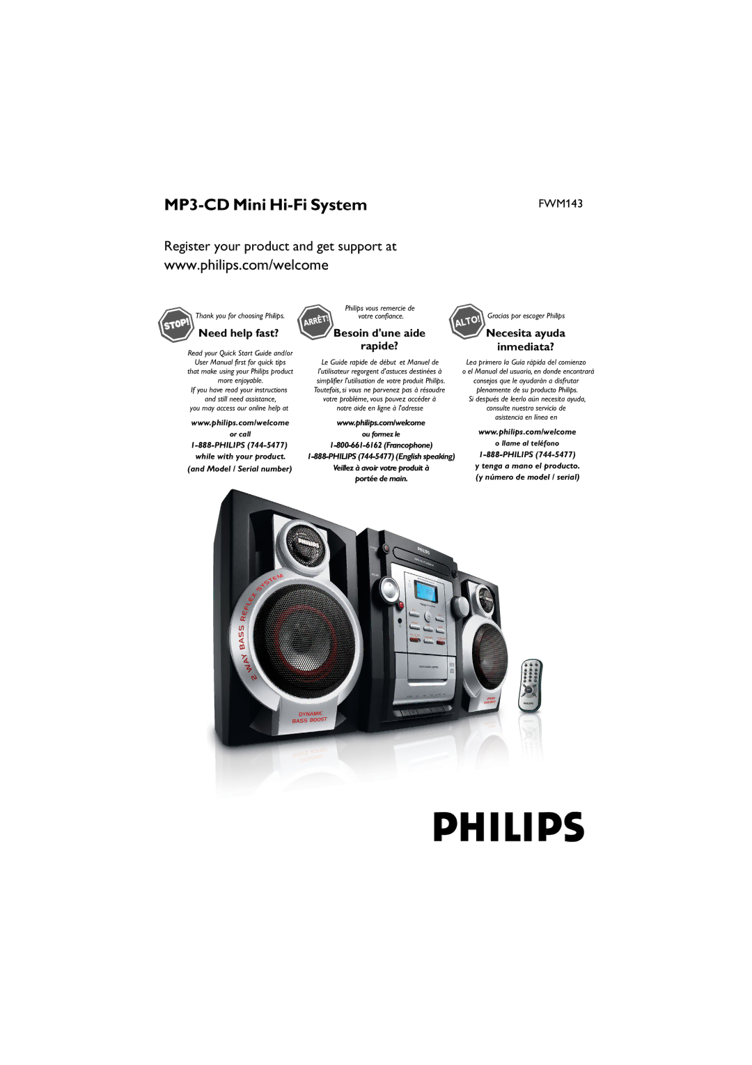 Philips FWM143/37 quick start MP3-CD Mini Hi-Fi System 