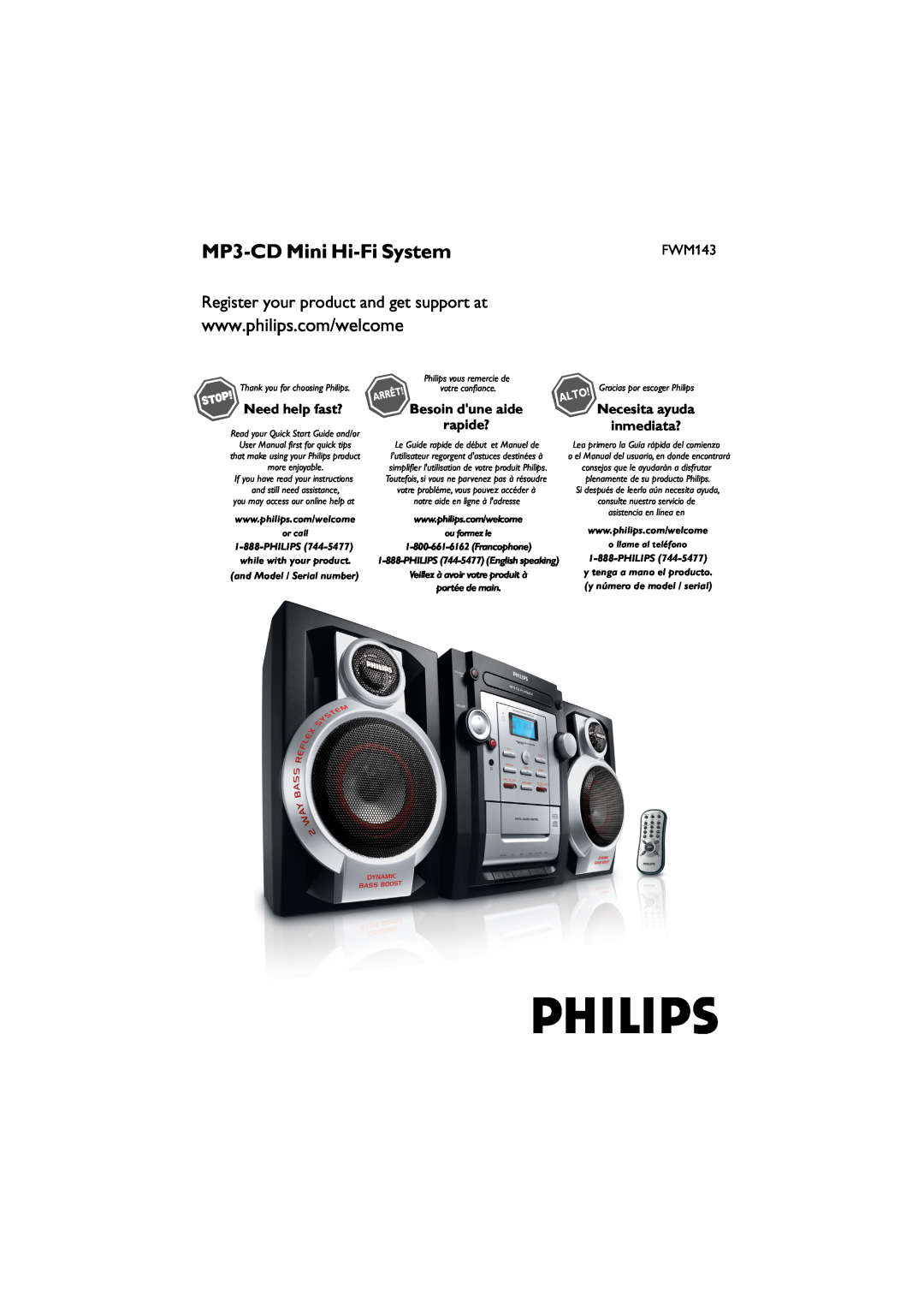 Philips FWM143/37 quick start MP3-CDMini Hi-FiSystem, Register your product and get support at, Necesita ayuda inmediata? 