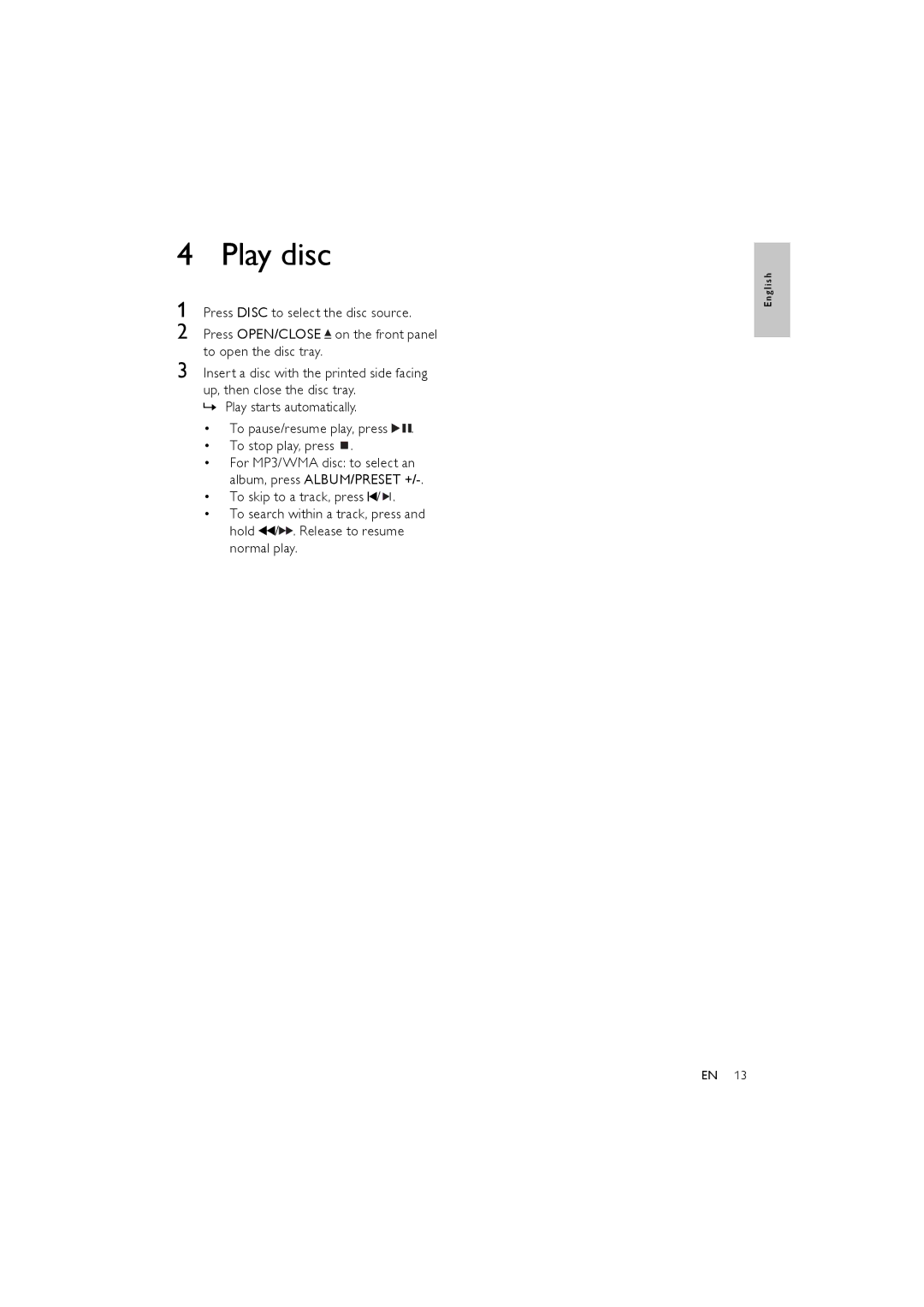 Philips FWM154/05 user manual Play disc 