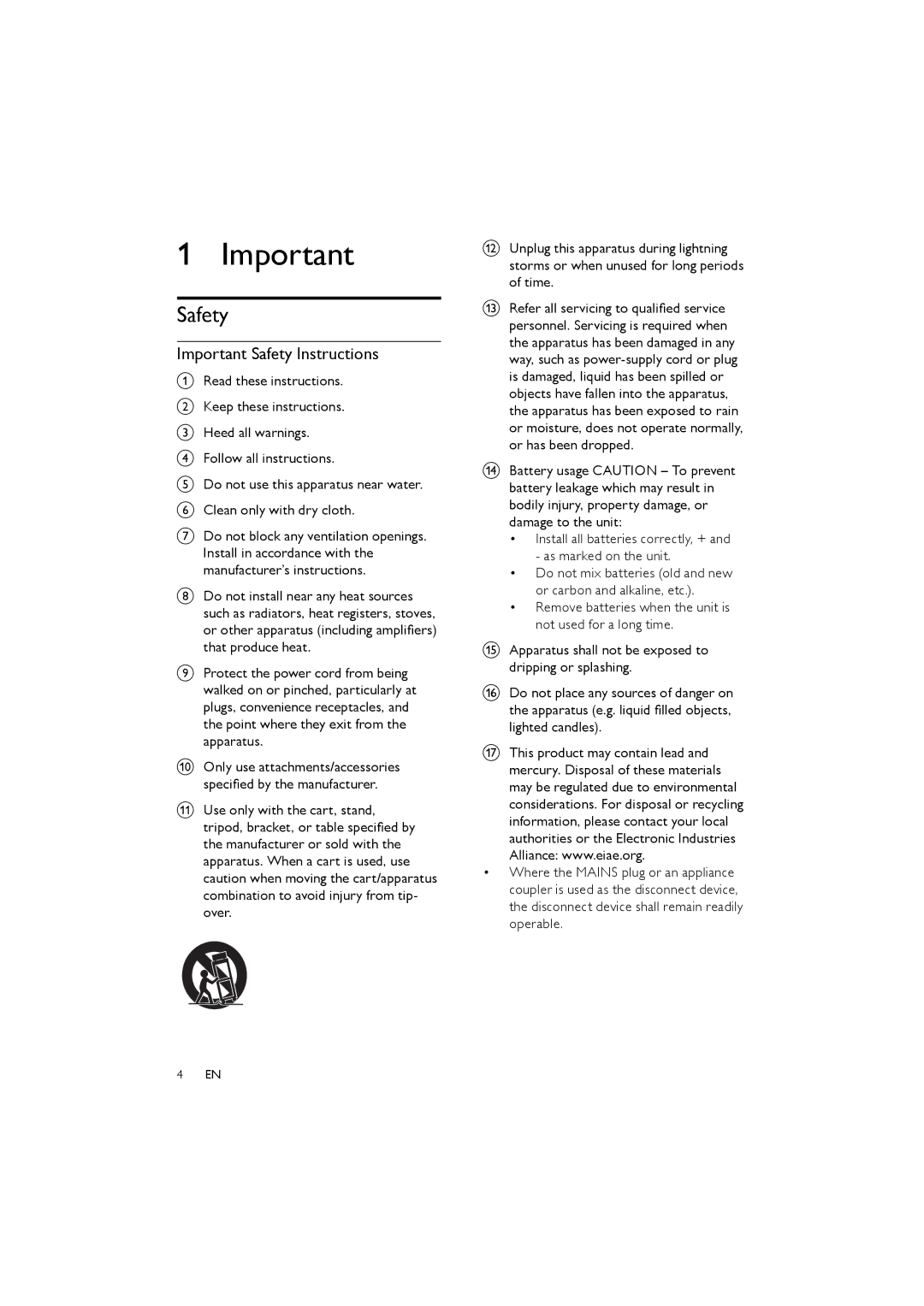 Philips FWM154/05 user manual Important Safety Instructions 