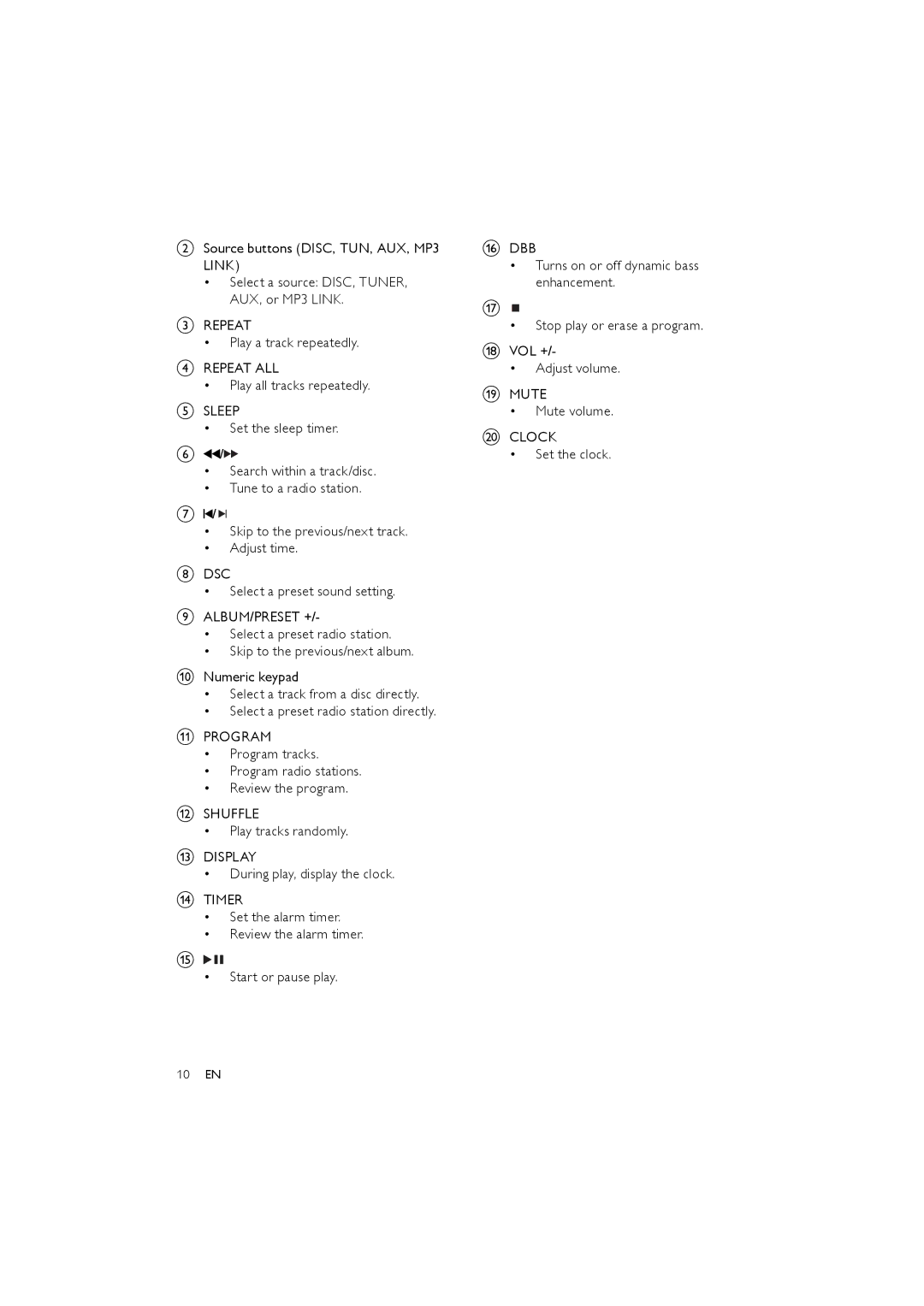 Philips FWM154/05 user manual 10 EN 