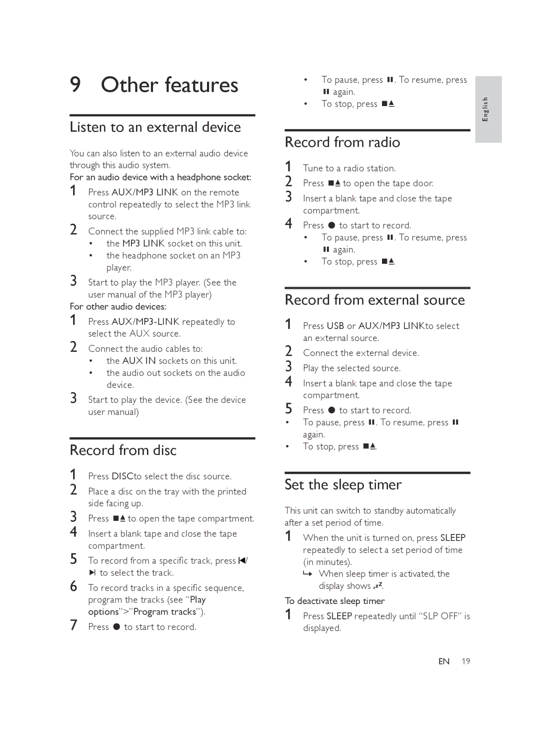 Philips FWM197/05 user manual Other features 