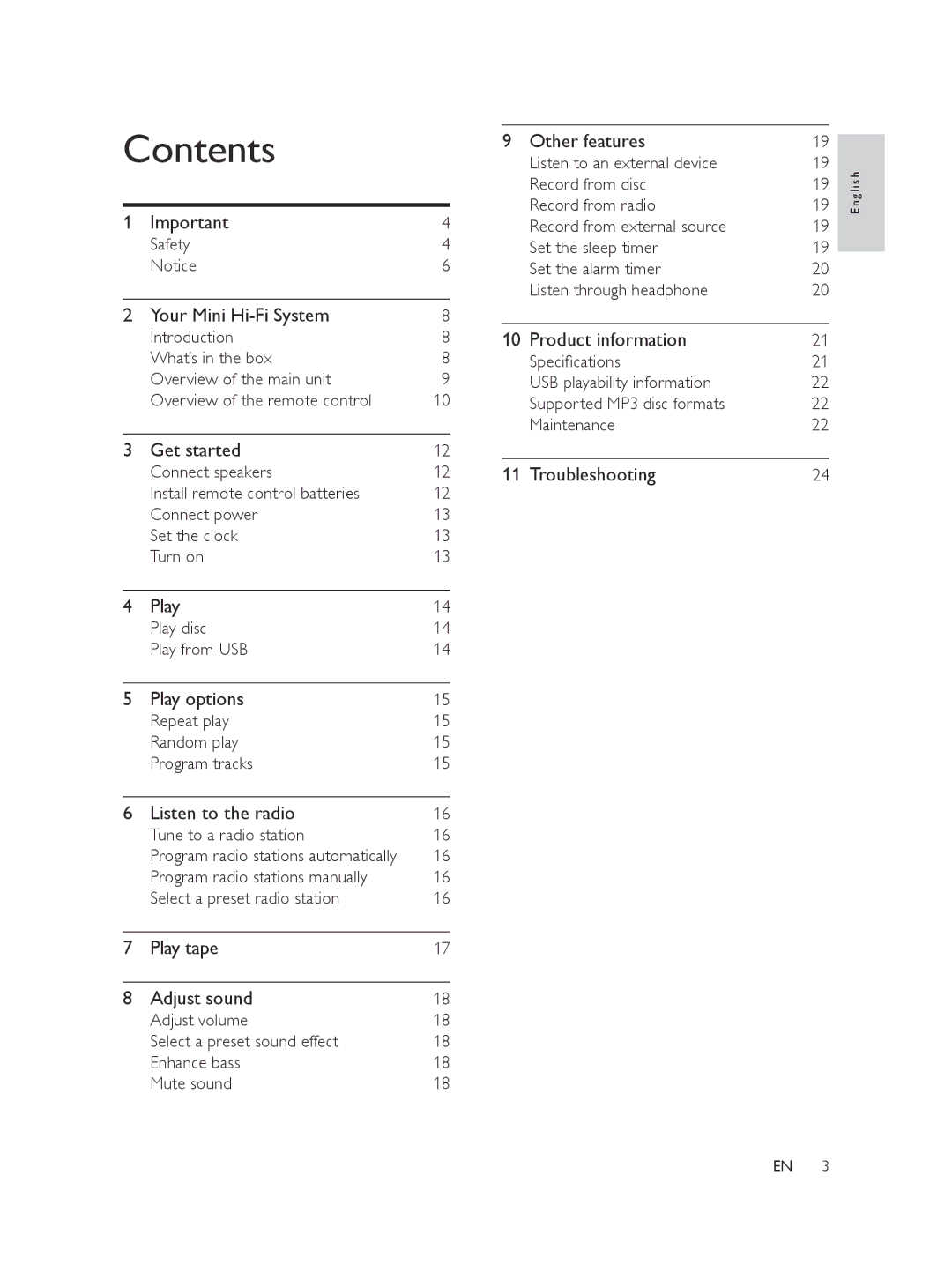 Philips FWM197/05 user manual Contents 