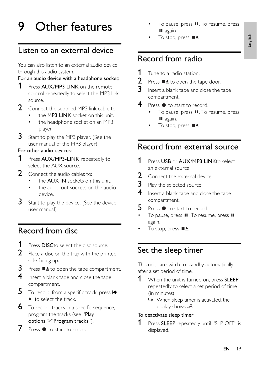 Philips FWM197/12 user manual Other features 