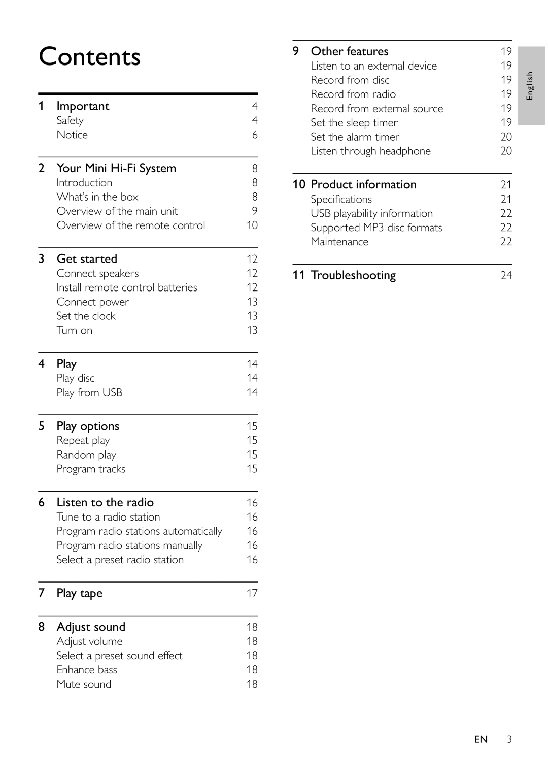 Philips FWM197/12 user manual Contents 