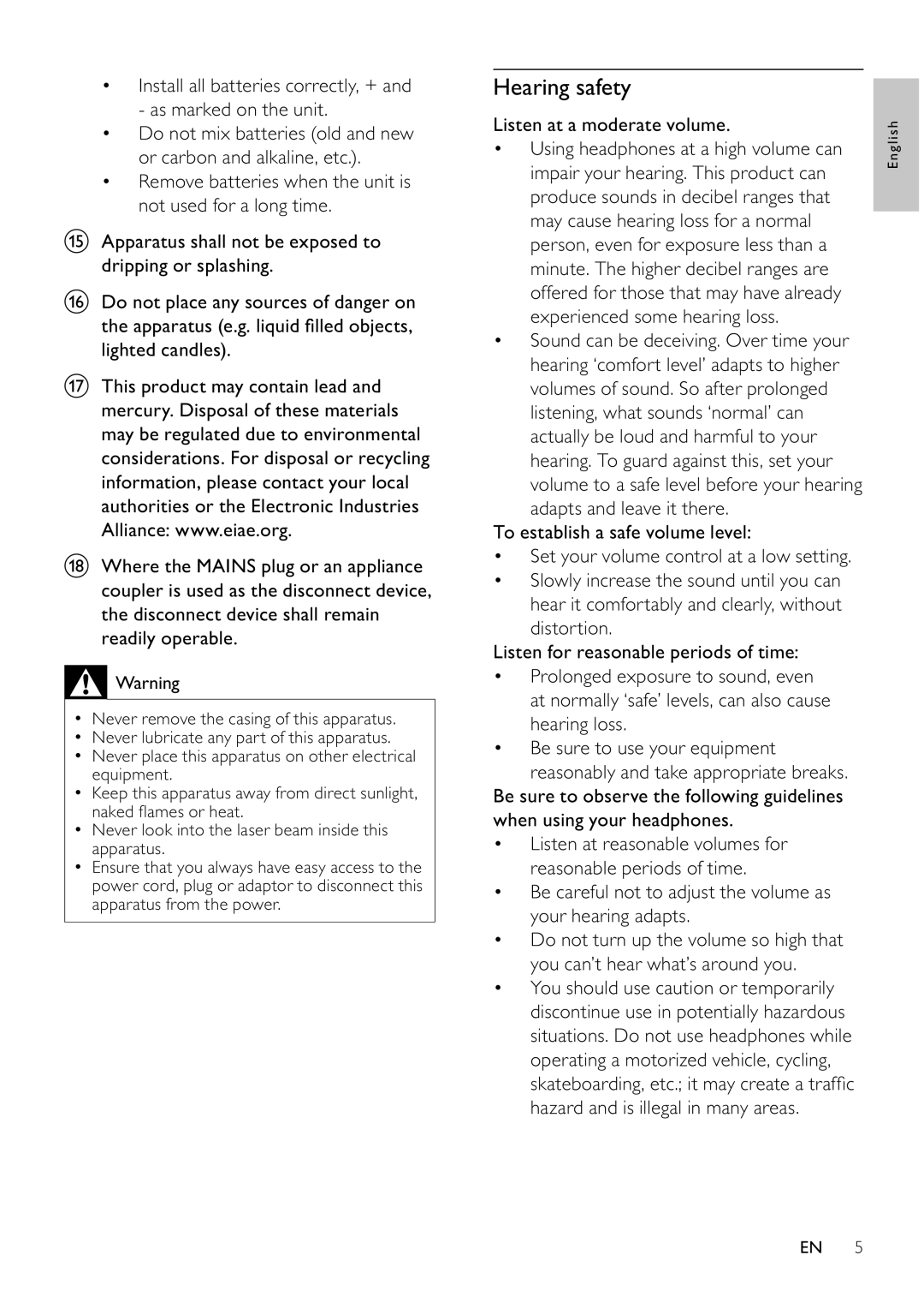 Philips FWM197/12 user manual Hearing safety, Listen at a moderate volume 