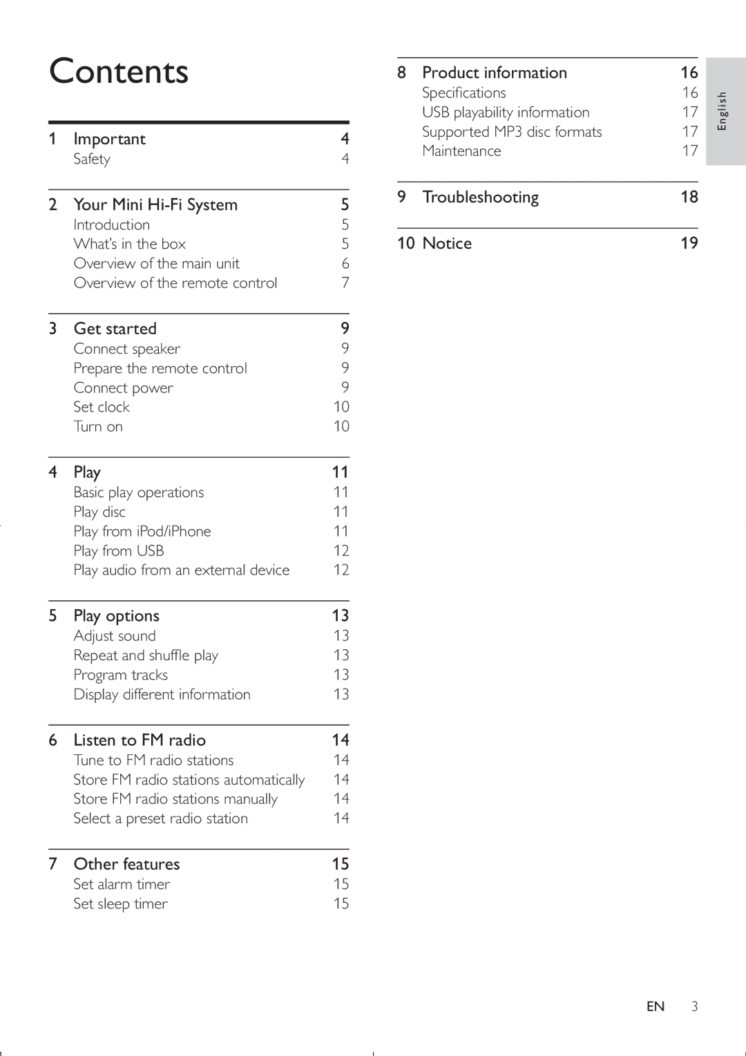 Philips FWM200D/12 user manual Contents 