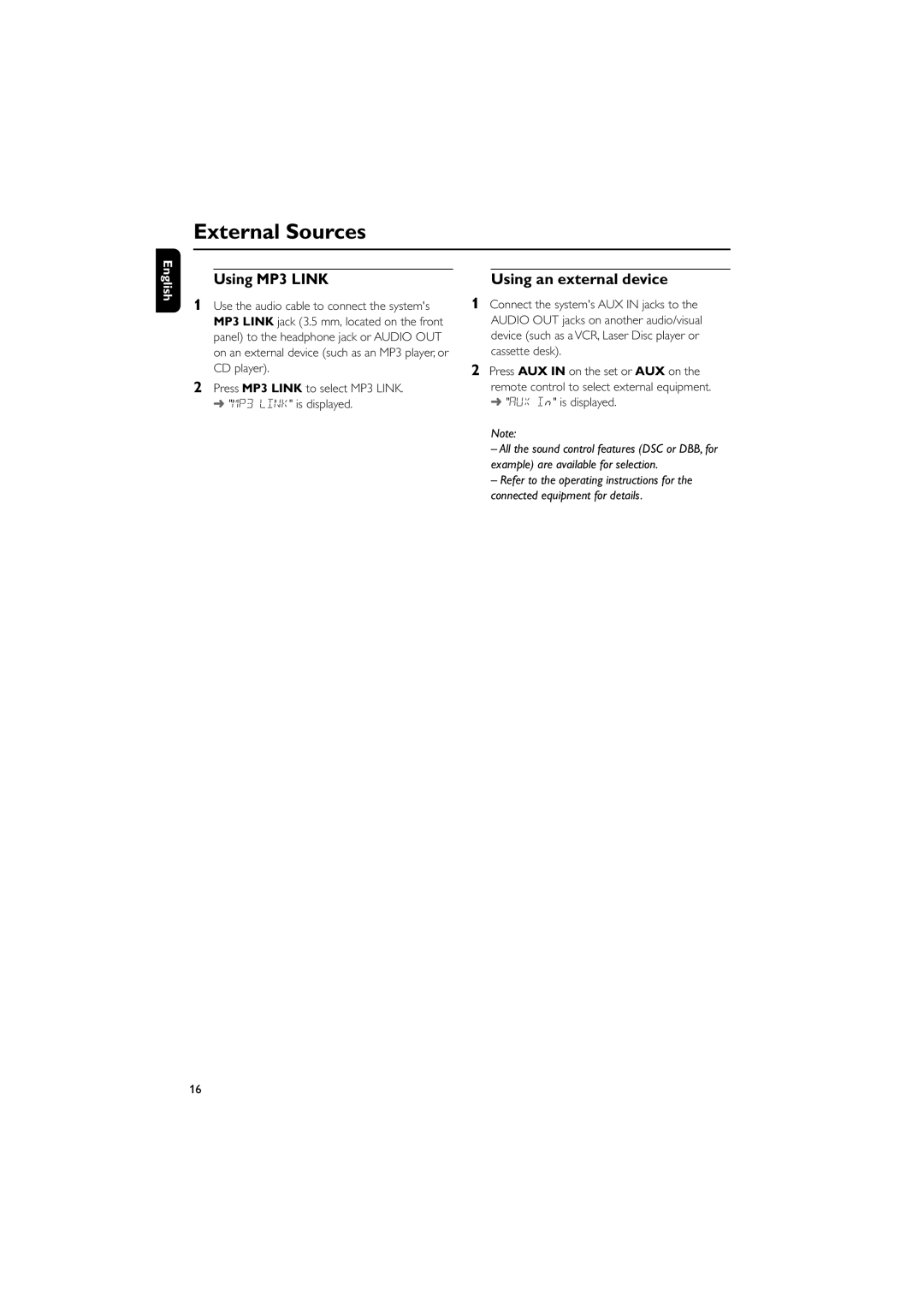 Philips FWM206 user manual External Sources, Using MP3 Link 