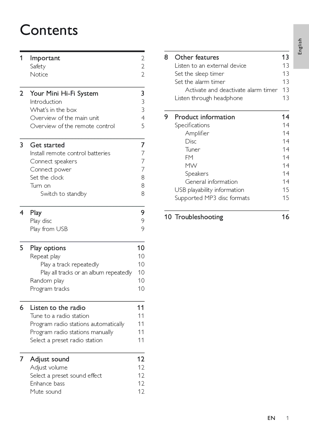 Philips FWM208 user manual Contents 