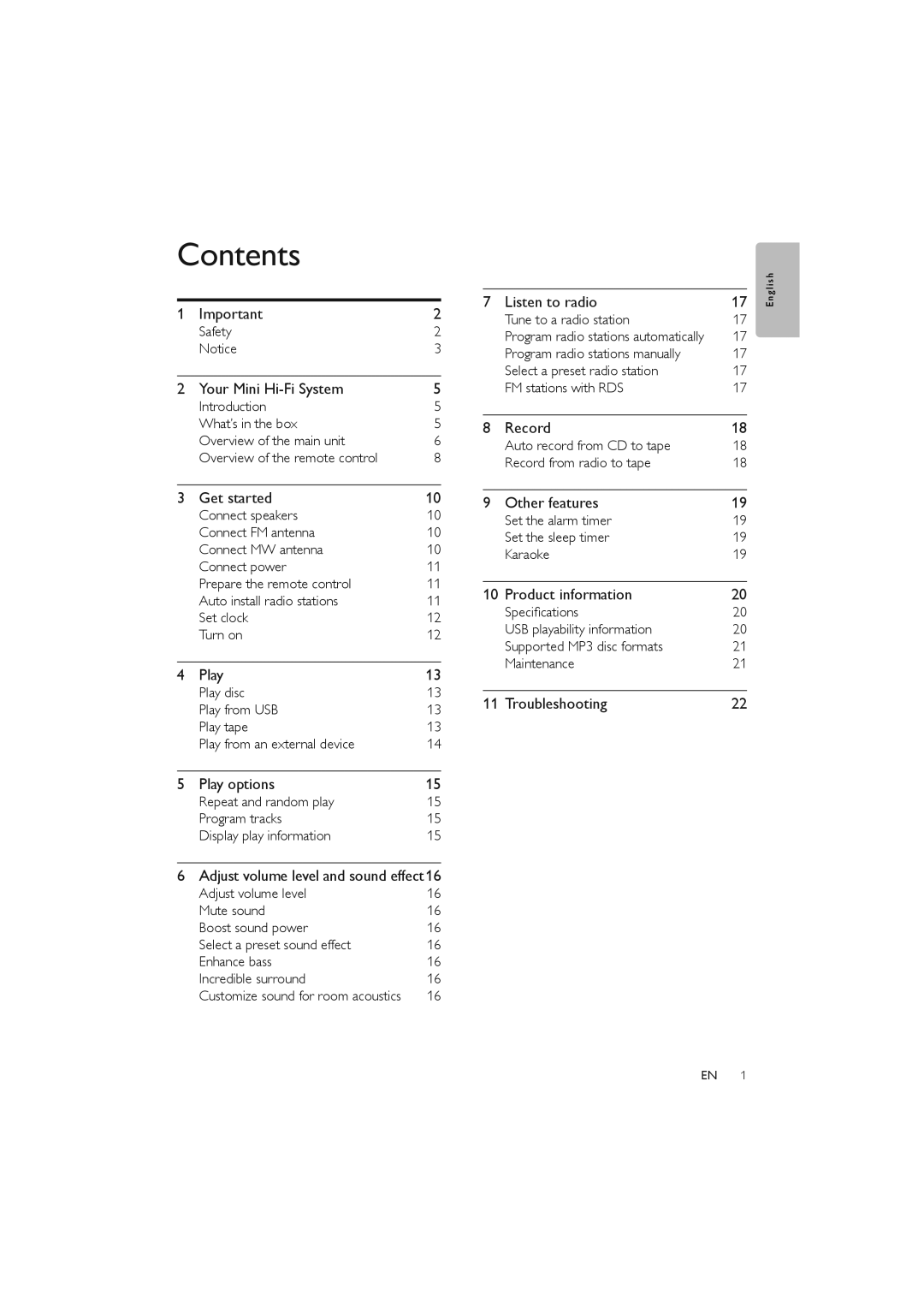 Philips FWM387/12 user manual Contents 