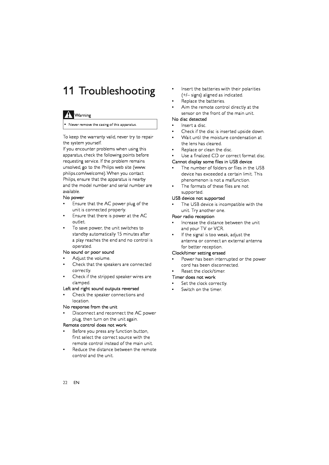 Philips FWM387/12 user manual Troubleshooting 
