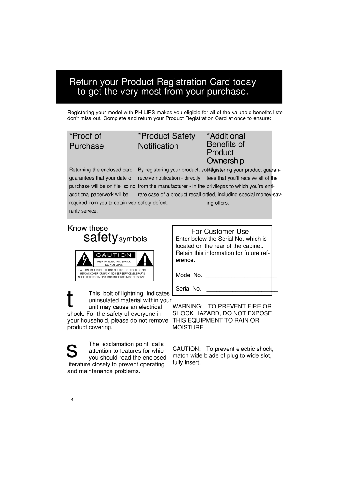 Philips FWM575/37B owner manual For Customer Use 