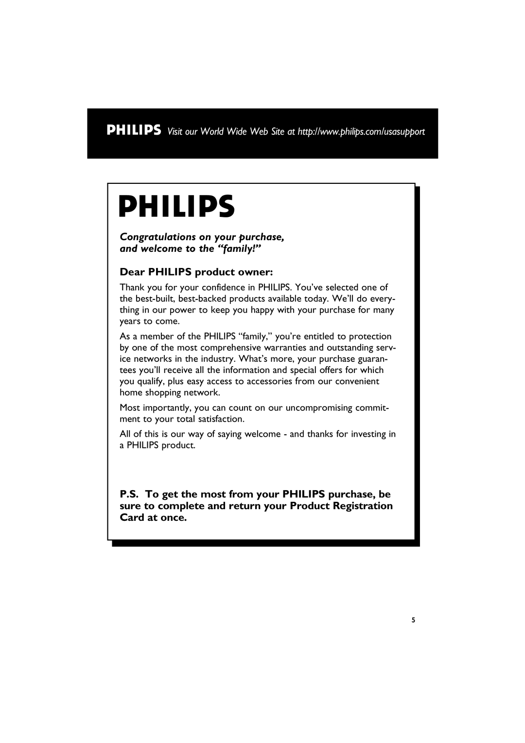 Philips FWM575/37B owner manual Dear PHILIPS product owner 