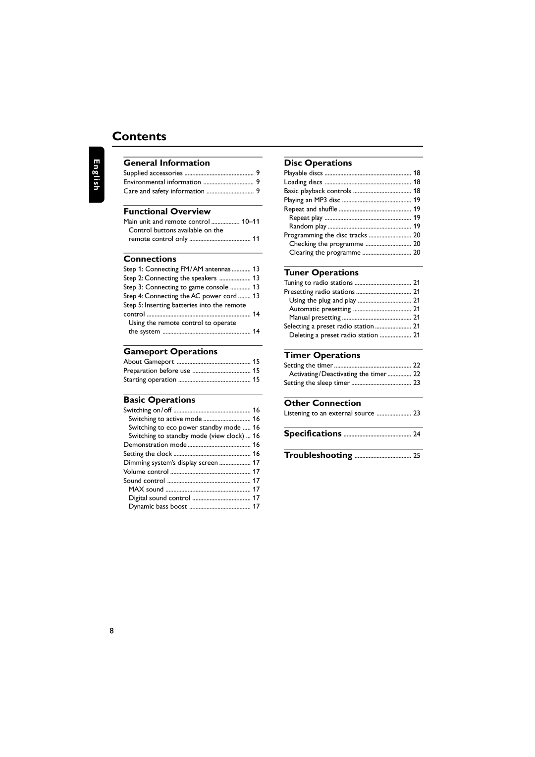 Philips FWM587/37B warranty Contents 