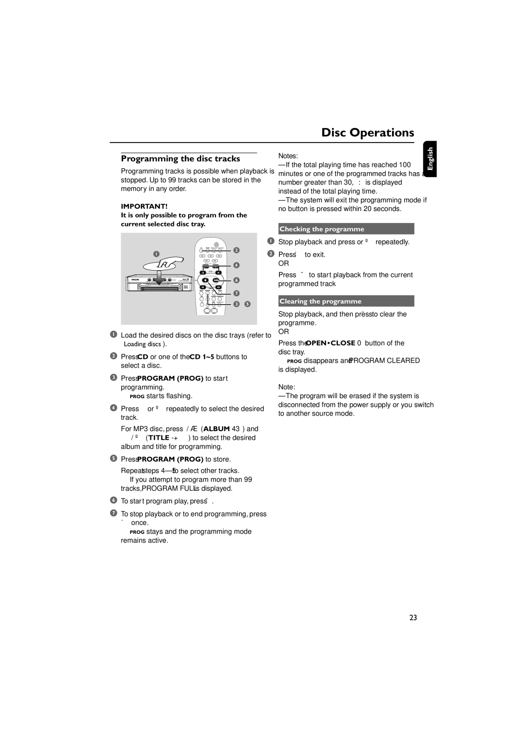 Philips FWM779 warranty Programming the disc tracks, Press Program Prog to start programming, Checking the programme 