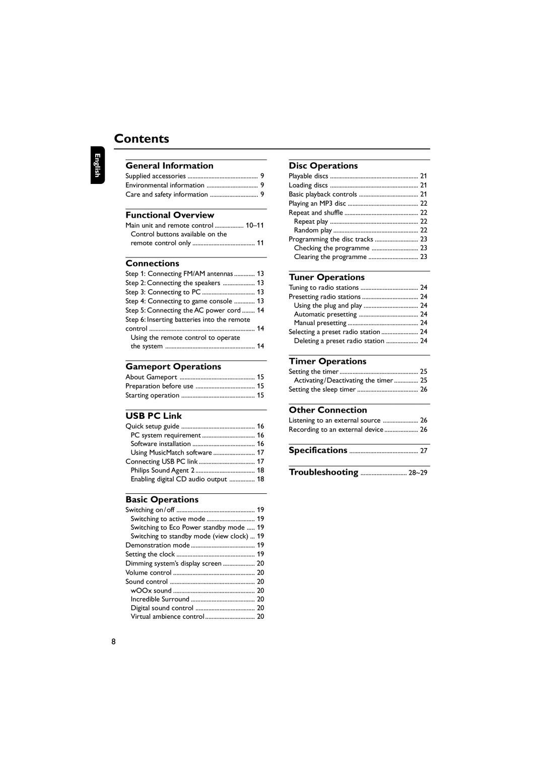 Philips FWM779 warranty Contents 