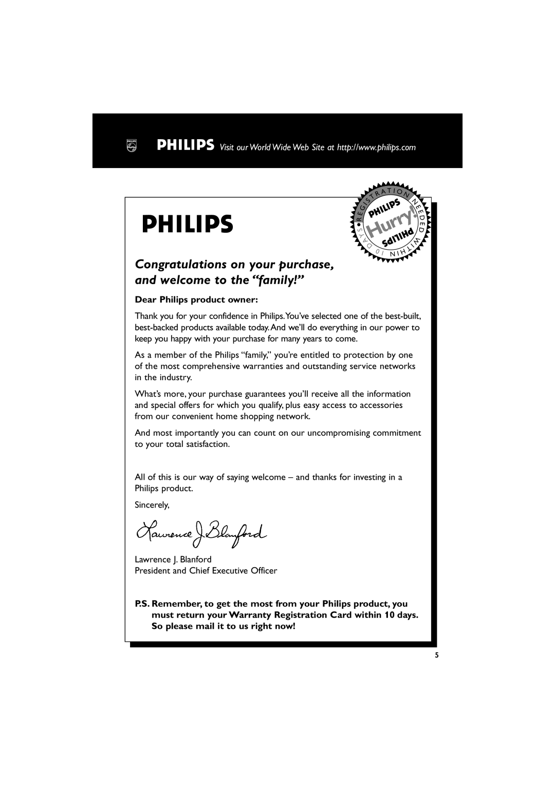 Philips FWM779 warranty Dear Philips product owner, AHurry 