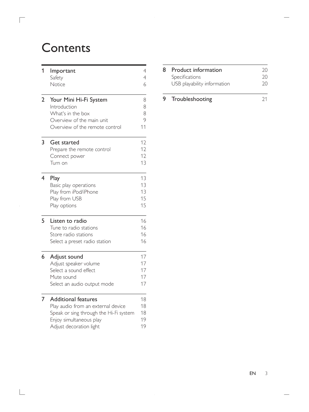 Philips FWP3200D user manual Contents 