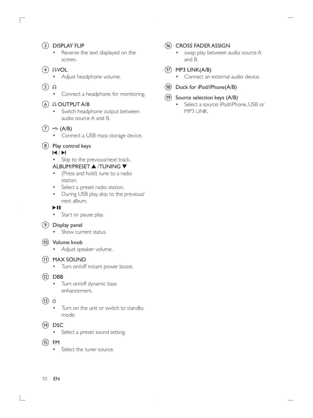 Philips FWP3200D user manual Switch headphone output between audio source a and B 