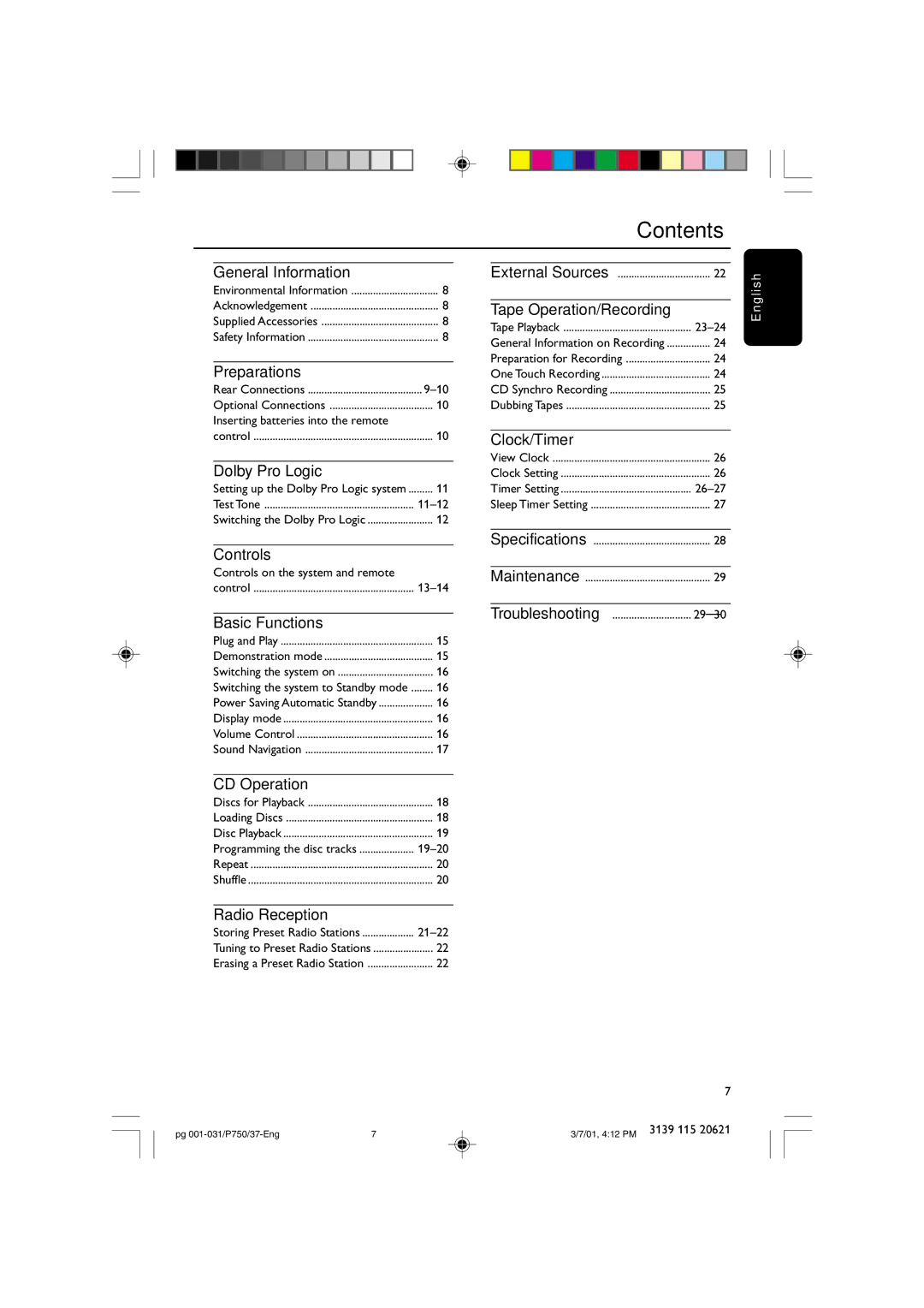 Philips FWP750 manual Contents 