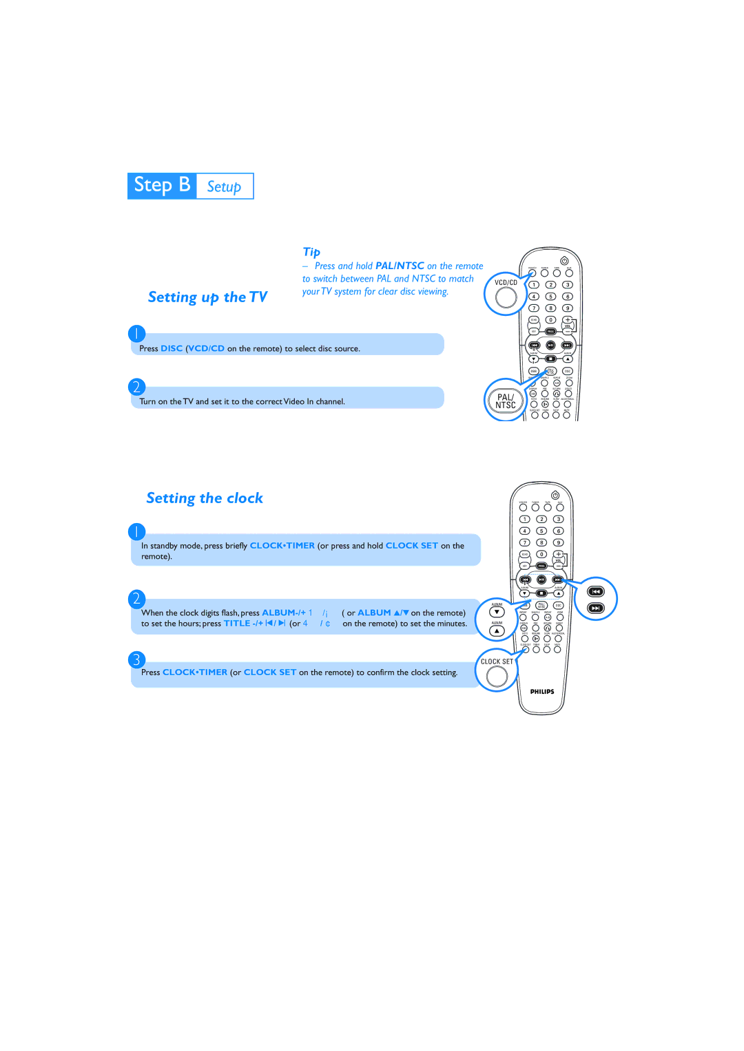 Philips FWV135 quick start Setting up the TV, Setting the clock 