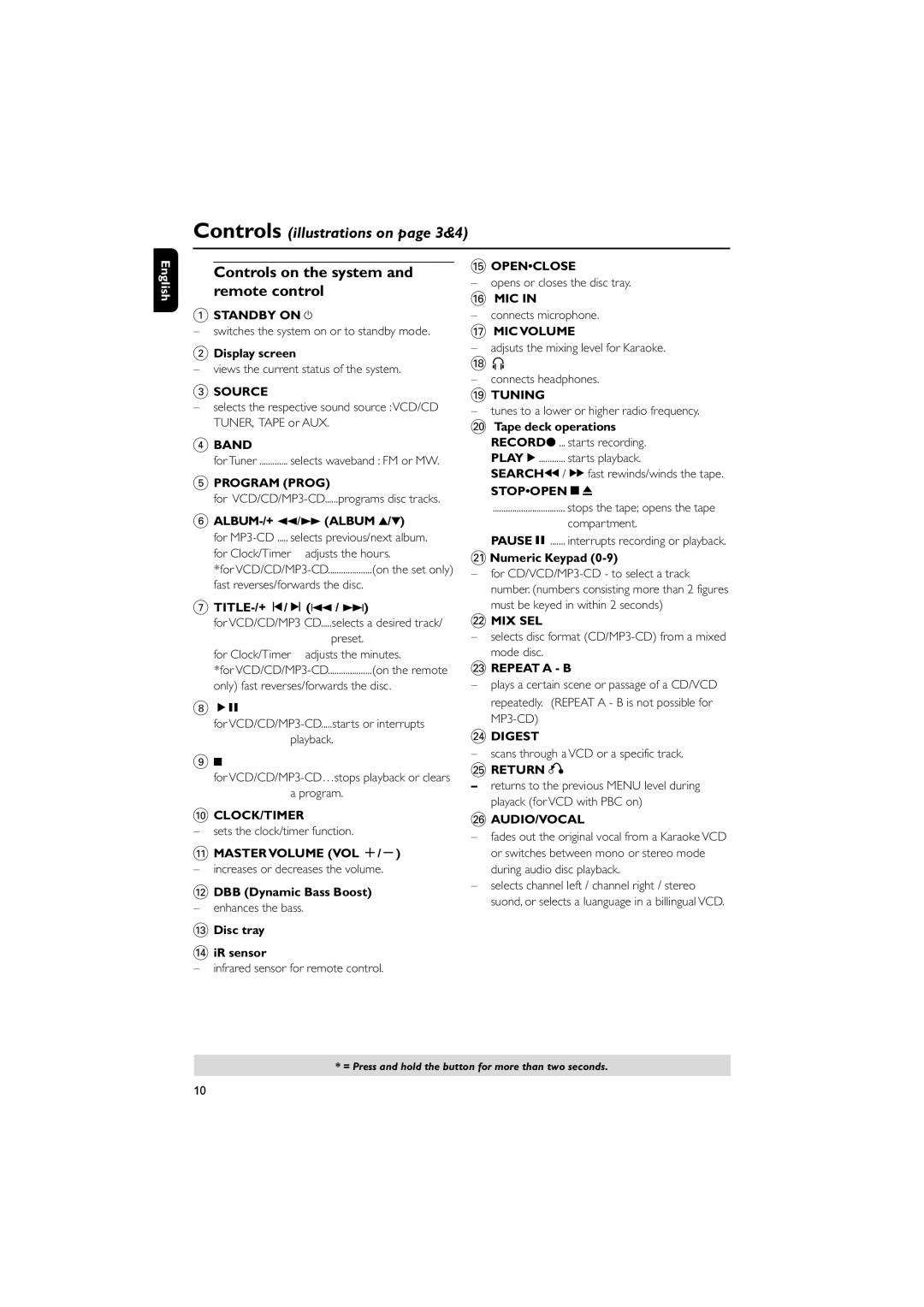 Philips FWV182 manual Controls on the system, Remote control 