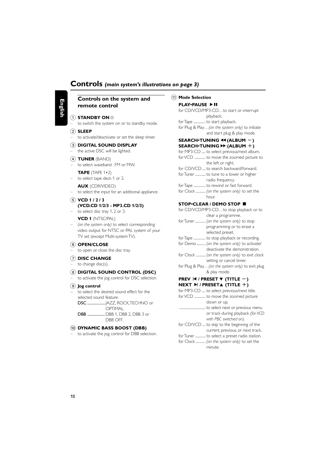 Philips FWV357/55 manual Controls on the system and remote control 