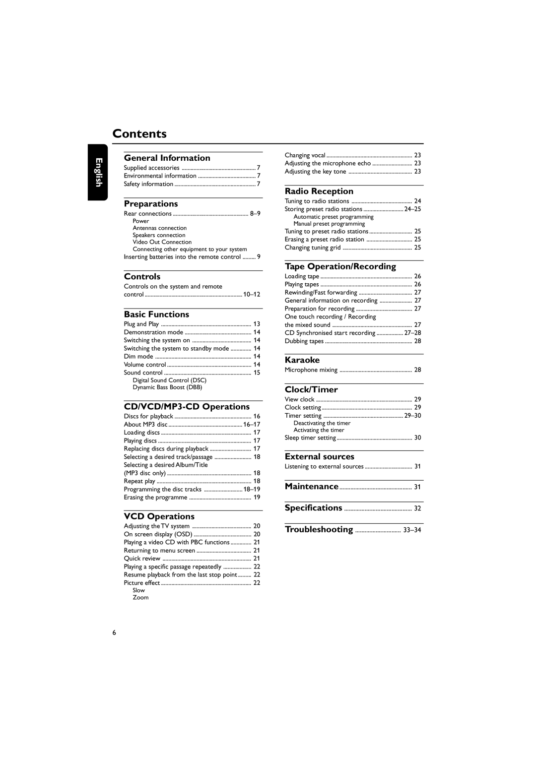 Philips FWV357/55 manual Contents 