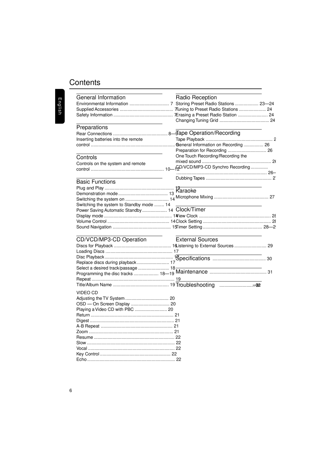 Philips FWV537 manual Contents 