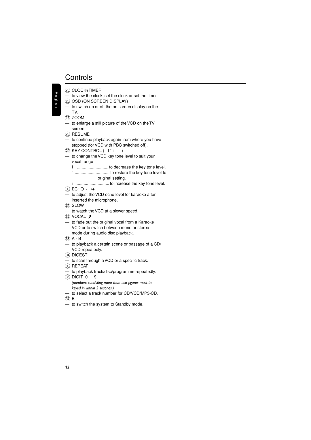 Philips FWV595 manual Clocktimer, § OSD on Screen Display, Zoom, Resume, ⁄ Slowö, ¤ Vocal, › Digest 