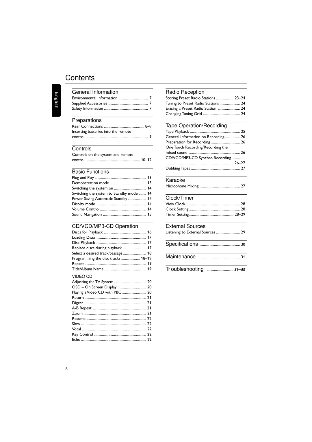 Philips FWV595 manual Contents 