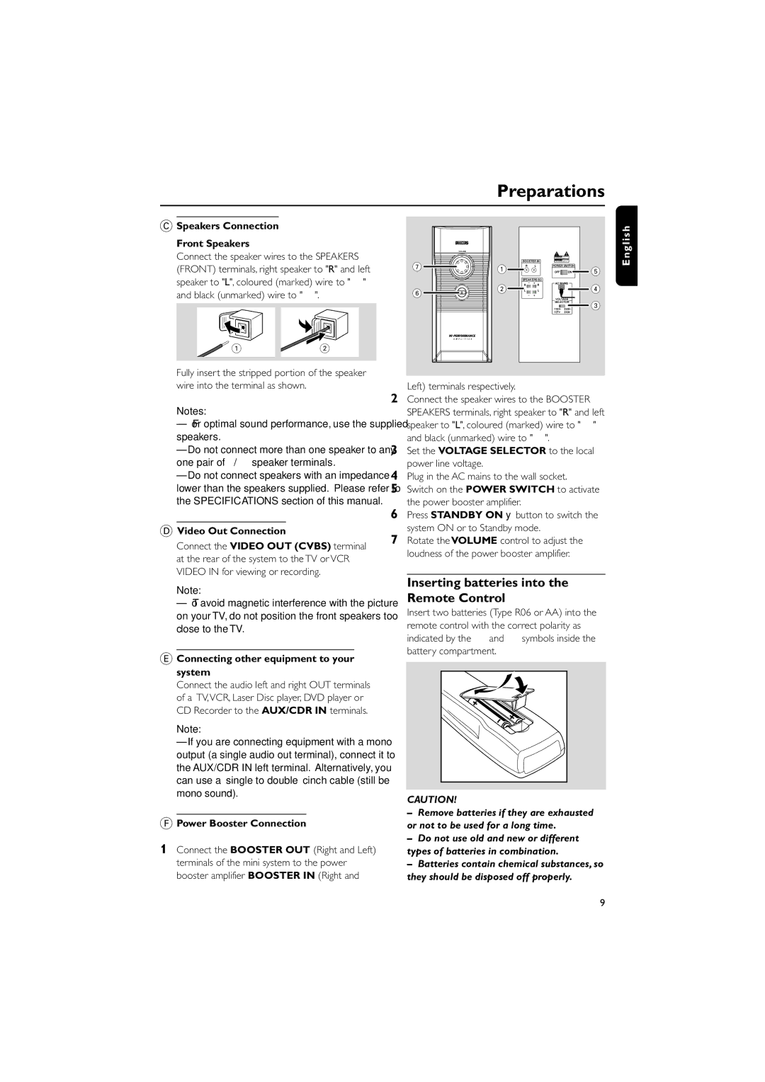 Philips FWV595 manual Inserting batteries into the Remote Control 