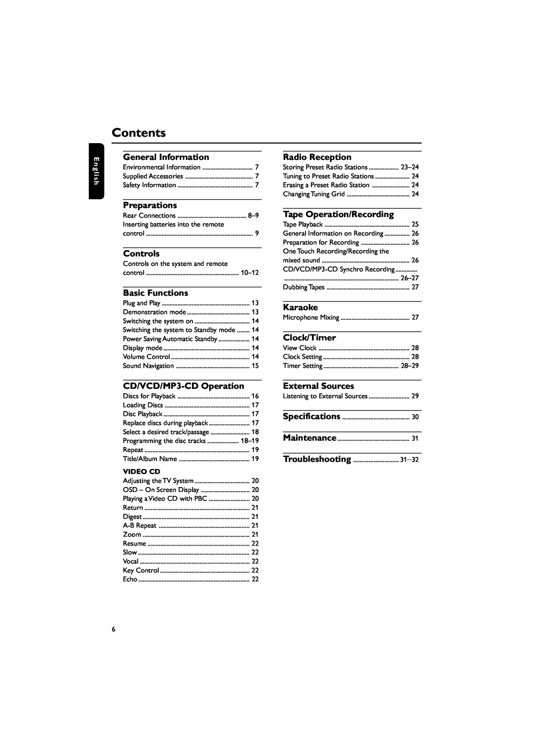 Philips FWV595 manual Contents 