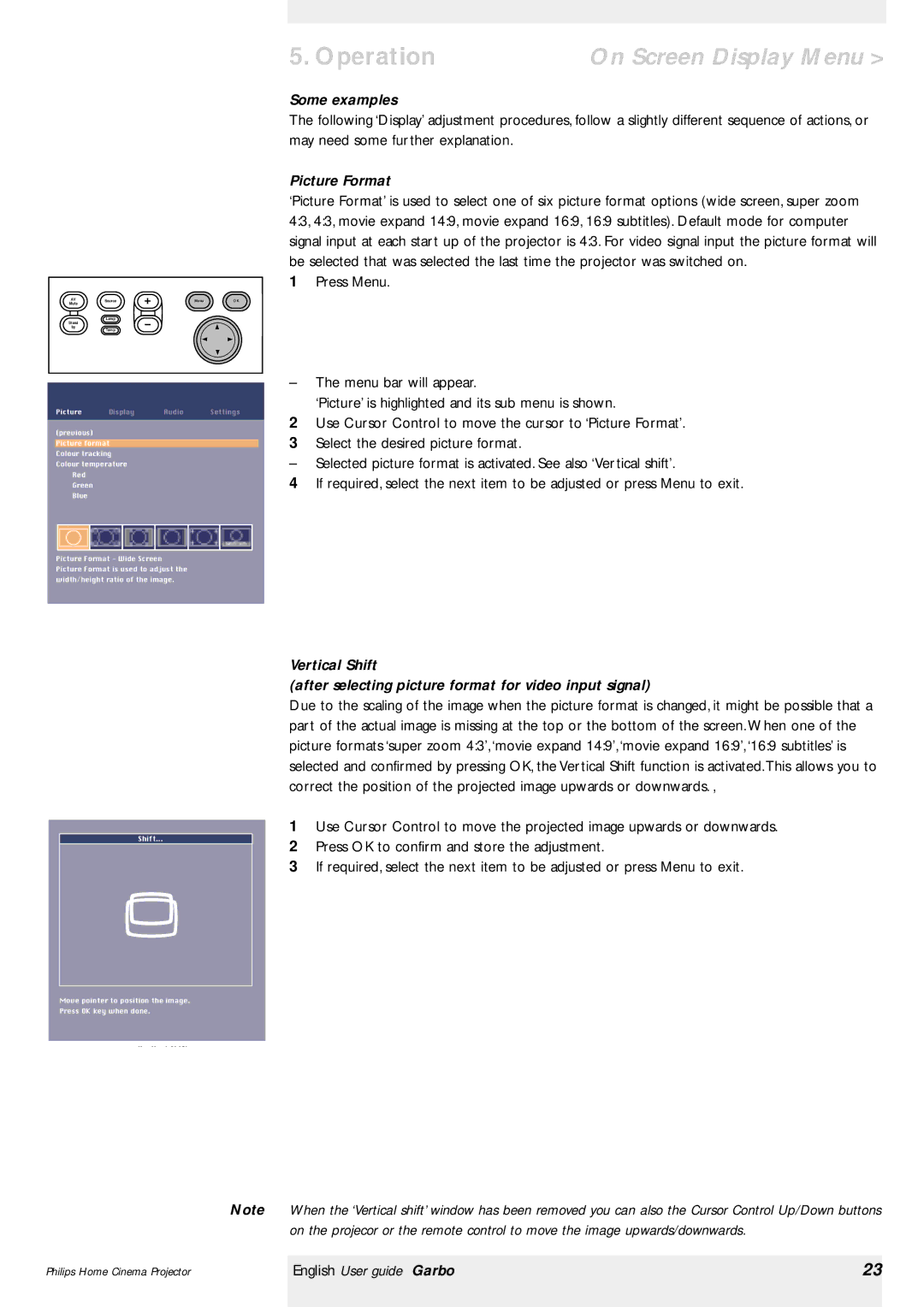 Philips Garbo manual Picture Format, Press Menu 