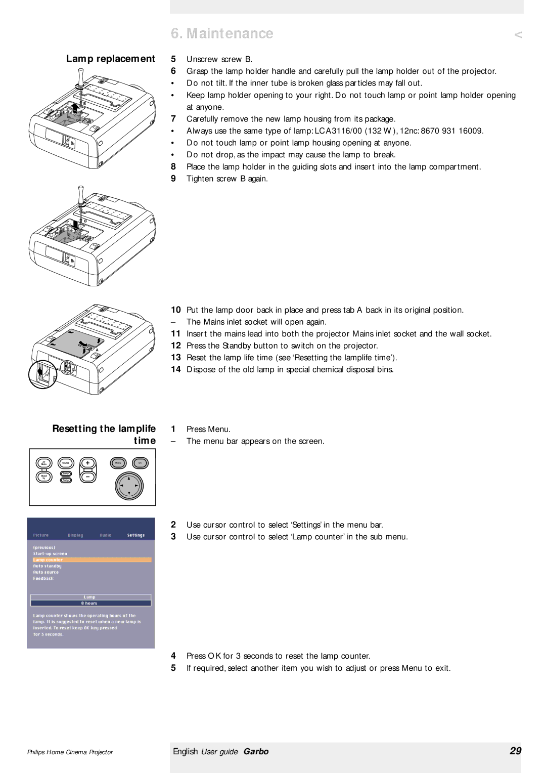 Philips Garbo manual Time, Menu bar appears on the screen 