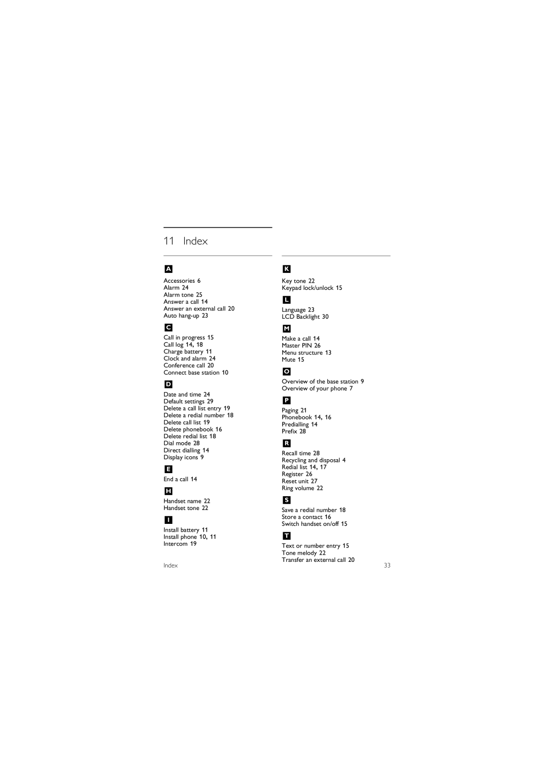 Philips gb telephone manual Index 