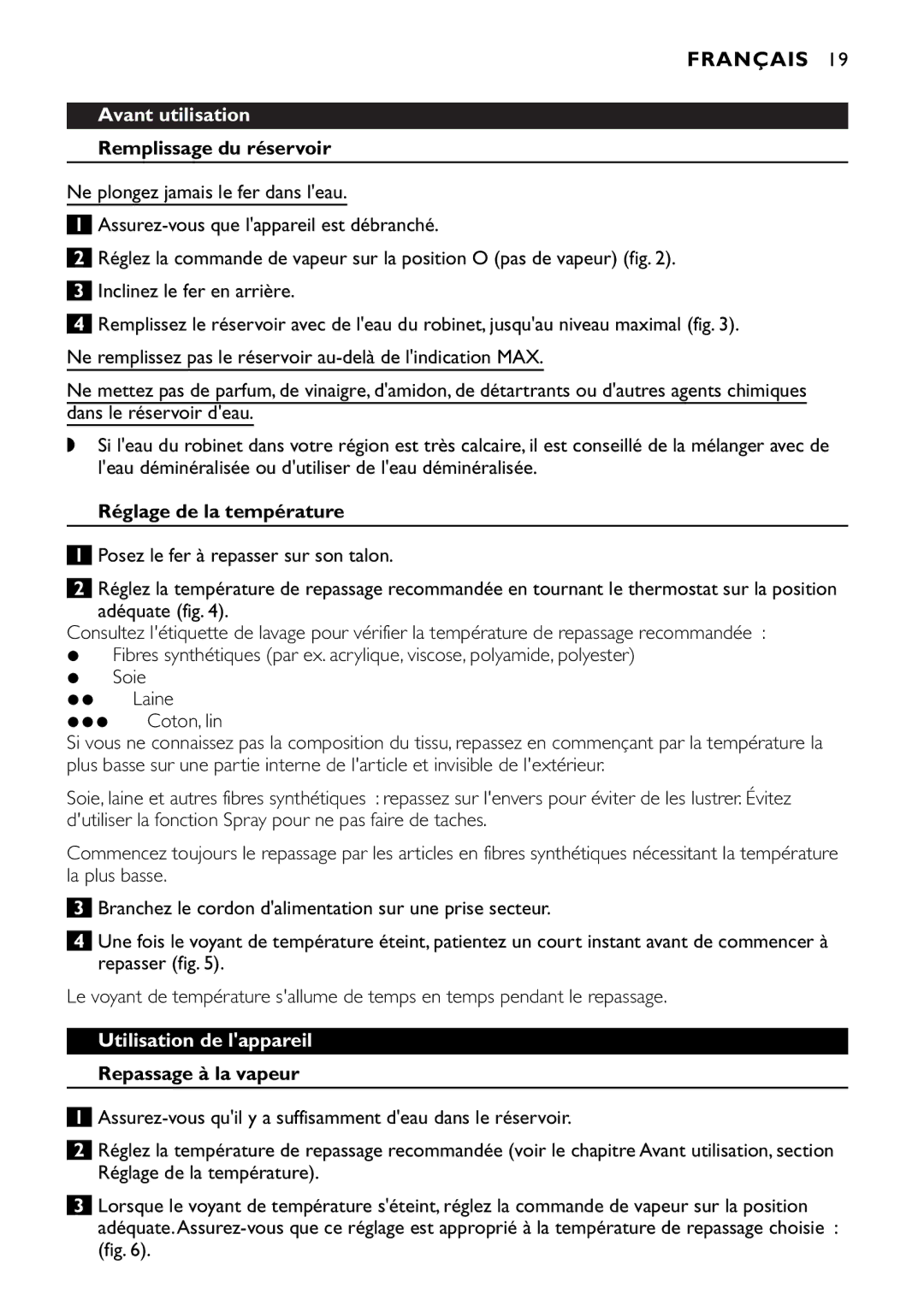 Philips GC1705, GC1830, GC1820, GC1815, GC1814, GC1720, GC1703, GC1702 Français, Avant utilisation, Utilisation de lappareil 