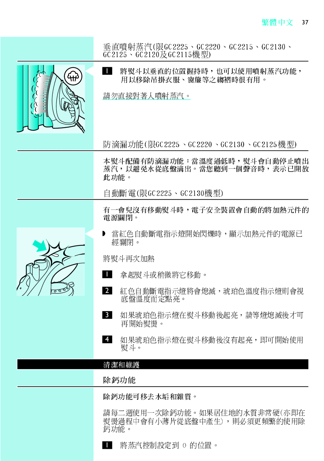 Philips GC2220, GC2115, GC2110, GC2105, GC2125, GC2130, GC2120, GC2215 manual 