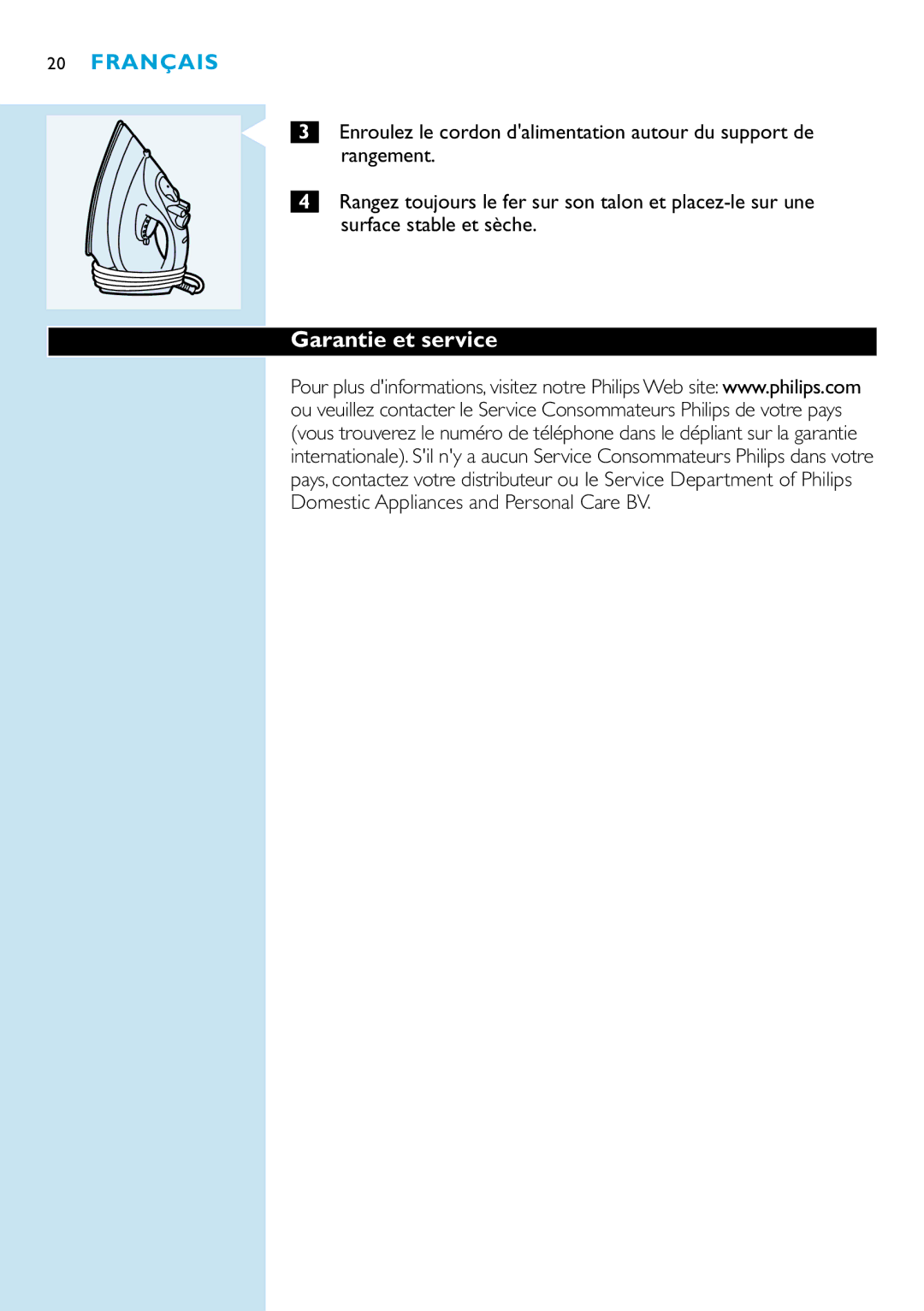 Philips GC2110, GC2115, GC2126, GC2105, GC2125, GC2130, GC2220, GC2120, GC2215 manual Garantie et service 