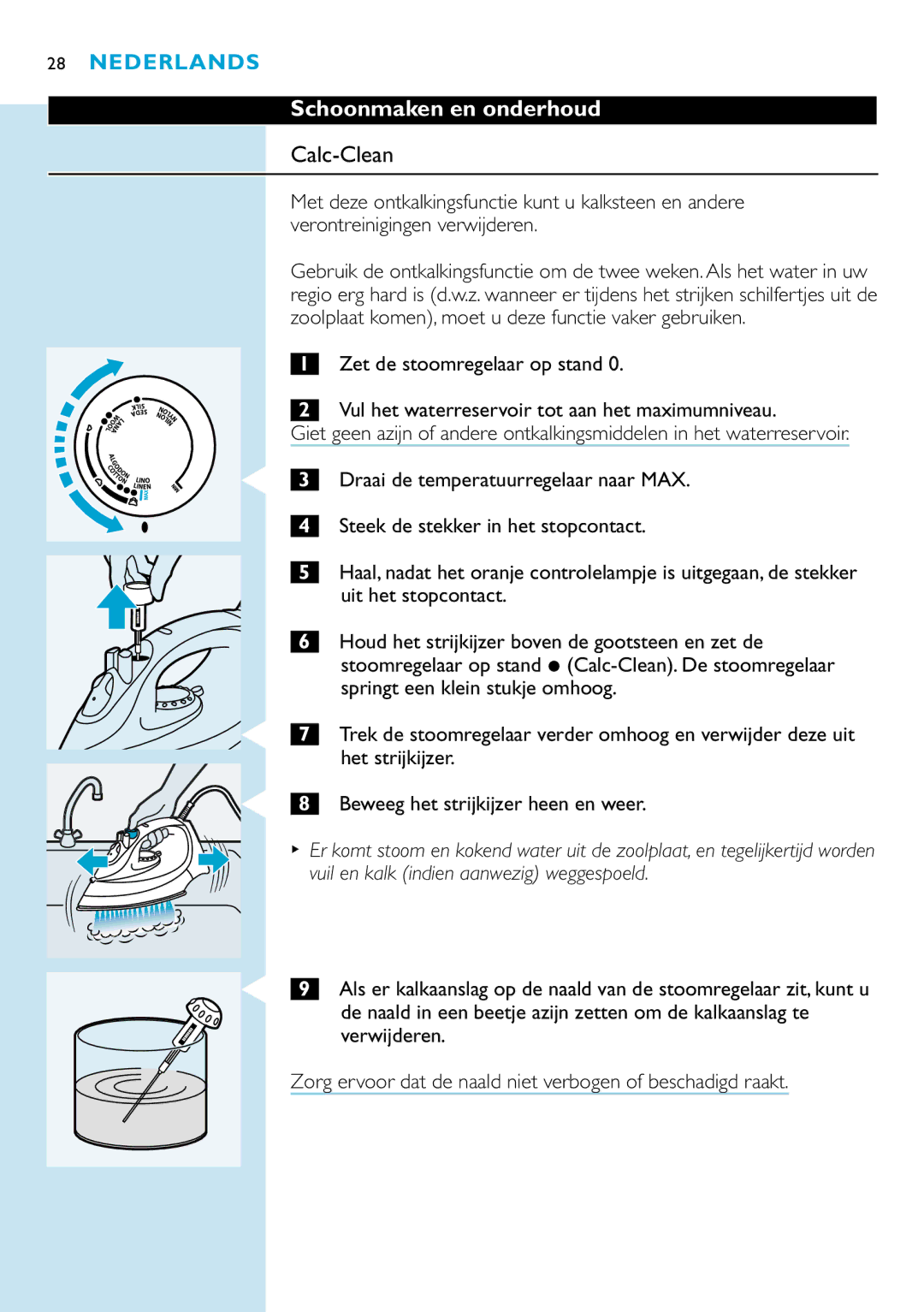 Philips GC2126, GC2115, GC2110, GC2105, GC2125, GC2130, GC2220, GC2120, GC2215 manual Schoonmaken en onderhoud, Calc-Clean 